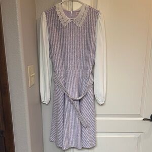 Ivy City Co Lavender Knit Fit-and-Flare Dress with White Sleeves